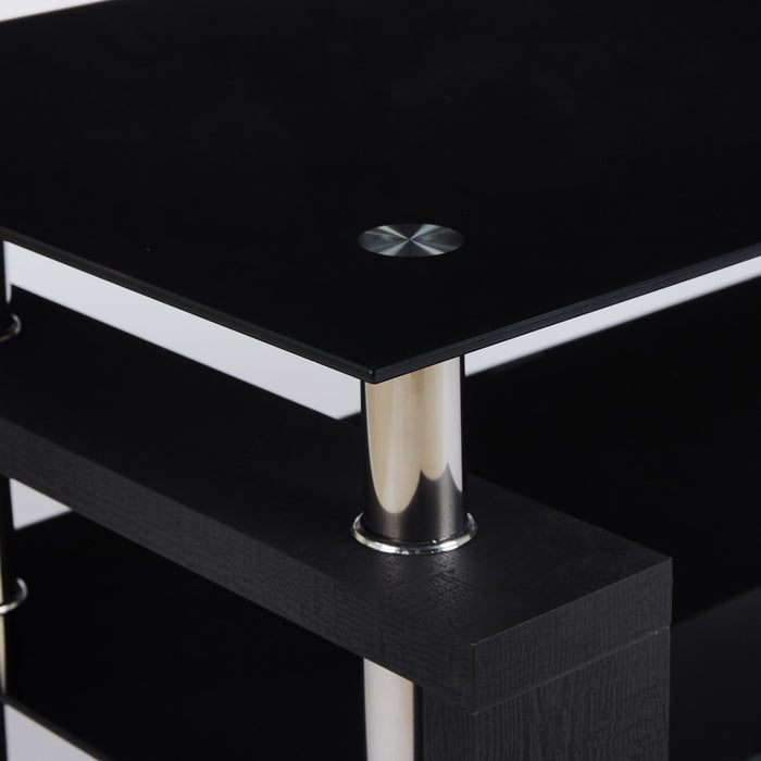 Lucius Modern Geometric Design Tempered Glass Coffee Tablewith Metal Frame and Clear Glass,Black