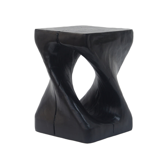 Miro 16\" Modern Twisted Hourglass MGO Accent Table, Faux Wood Grain Indoor Side Table, Black
