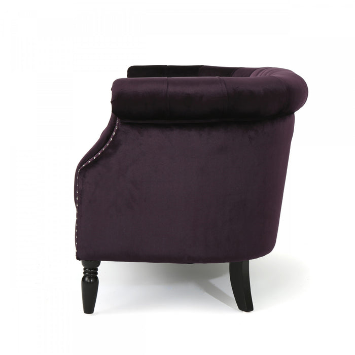 Vivian Solid Wood Rolled Arms Velvet Loveseat,Black Berry