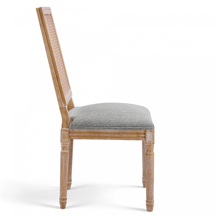 Oliver Solid Wood Rubberwood Dining Chair Set of 2 with Upholstered Seat Cane Backrest and Fluted Legs,Green