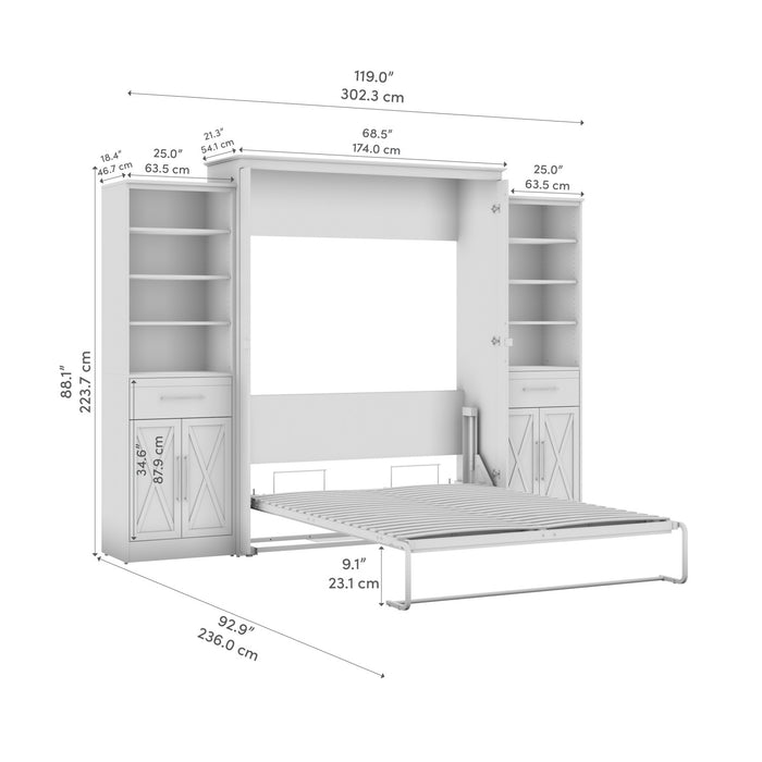 Bestar Key West Queen Murphy Bed & Closet Organizers with Doors & Drawers (119 W) - Pure White Oak