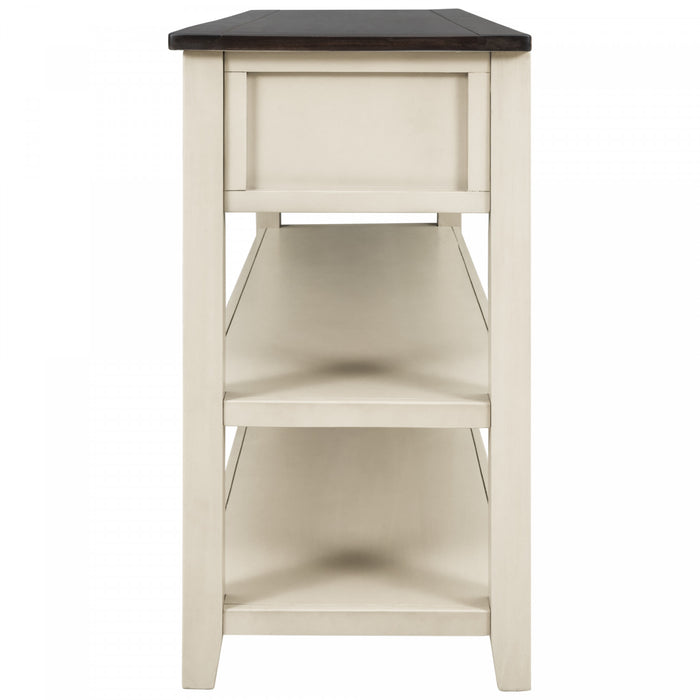 Wendy Solid Wood Console Table With 3 Drawers And 2 Open Shelves,beige Accent Cabinet