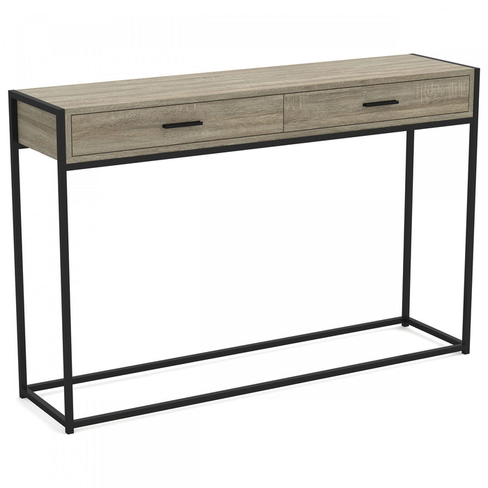 48” Modern Console Table With 2 Drawers - Dark Taupe With Black Metal