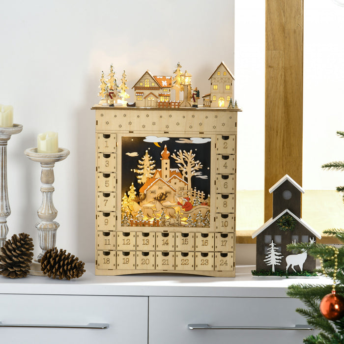 Homcom Christmas Advent Calendar, Wooden 24 Dasys Countdown To Christmas