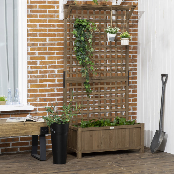 Outsunny Raised Garden Bed, Wood Planter With Trellis For Vine Climbing, Privacy Screen Planter Box To Grow Vegetables, Herbs, And Flowers For Backyard, Patio, Deck, Coffee