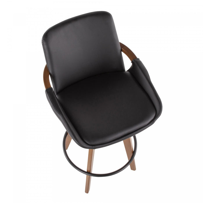 LumiSource Cosmo Faux Leather Mid-Century Modern Counter-Height Stool - Walnut/Black