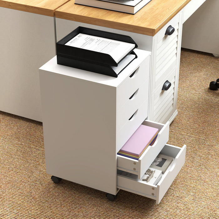 HOMCOM File Cabinet with 5 Drawer Wheels Storage Organizer White