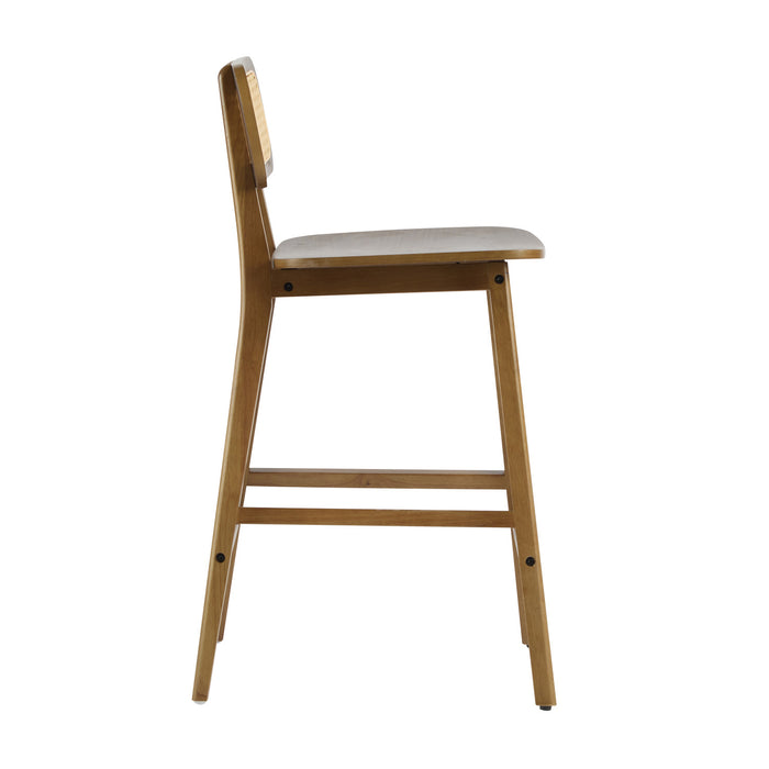 Bari Rubber Wood Counter Stool Set of 4 with Rattan Back and Footrest,Walnut
