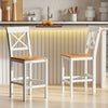 HOMCOM Counter Height Bar Stools Set of 2 with Cross Back and Footrest