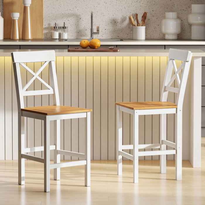 HOMCOM Counter Height Bar Stools Set of 2 with Cross Back and Footrest