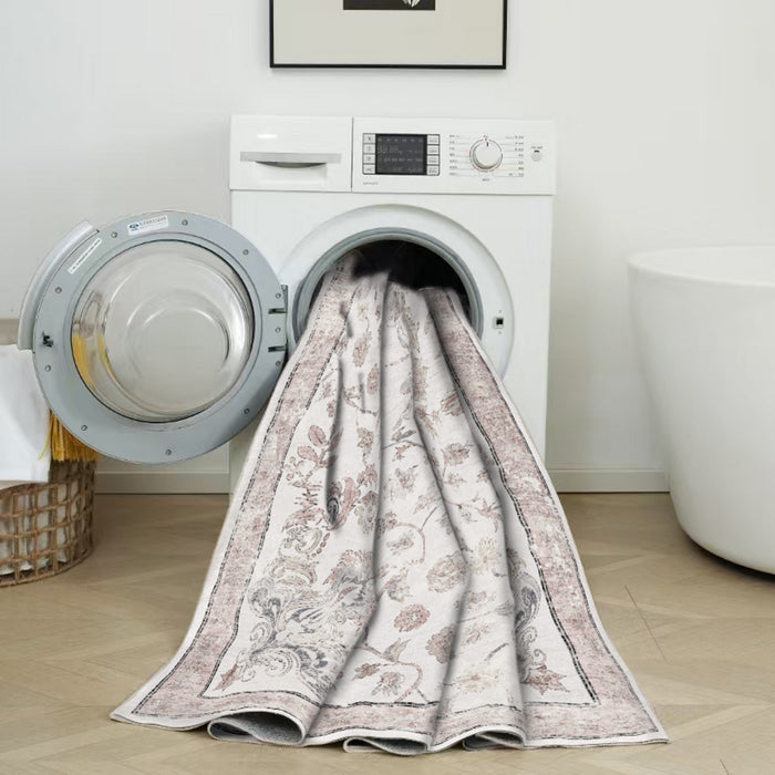 Aqua Primavera Washable Non-slip Low Pile Area Rug 8'x10'