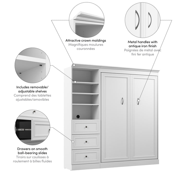 Bestar Versatile Full Murphy Bed Closet Organizer with Drawers (84 W) - White