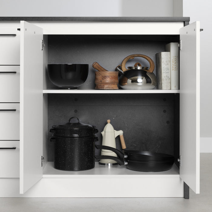 Myro Kitchen Island With Storage - Faux Black Stone And White 