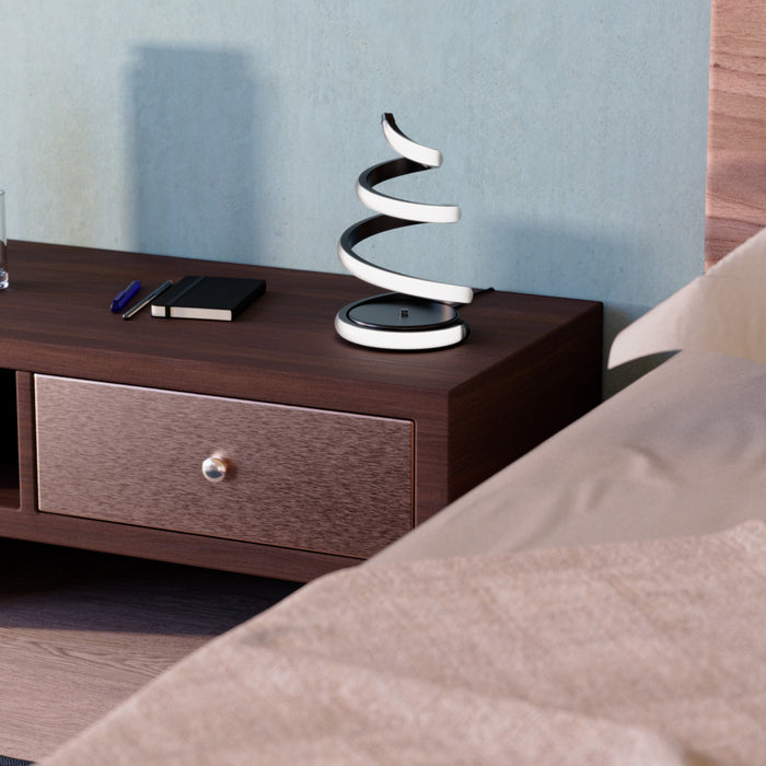 16\" Matte Black Spiral LED Table Lamp