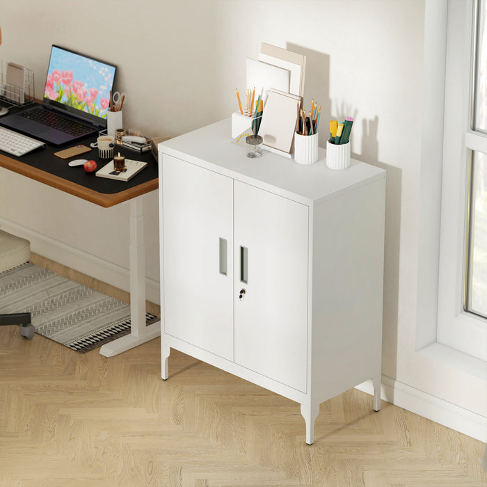 HOMCOM Metal Storage Cabinet with Lock, Steel Garage Cabinet, White
