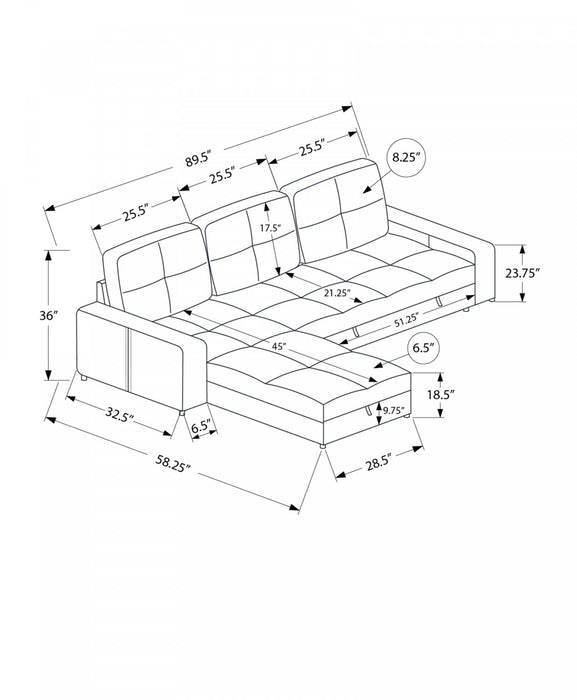 Sleeper Sofa, 90\" Length, Convertible Sofa Bed, Storage Chaise, Light Blue Fabric Sleeper Sofa