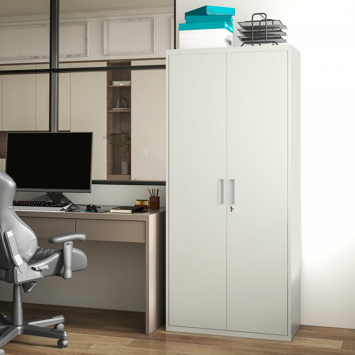 HOMCOM 71\" Metal Storage Cabinet with 2 Doors 4 Adjustable Shelves White