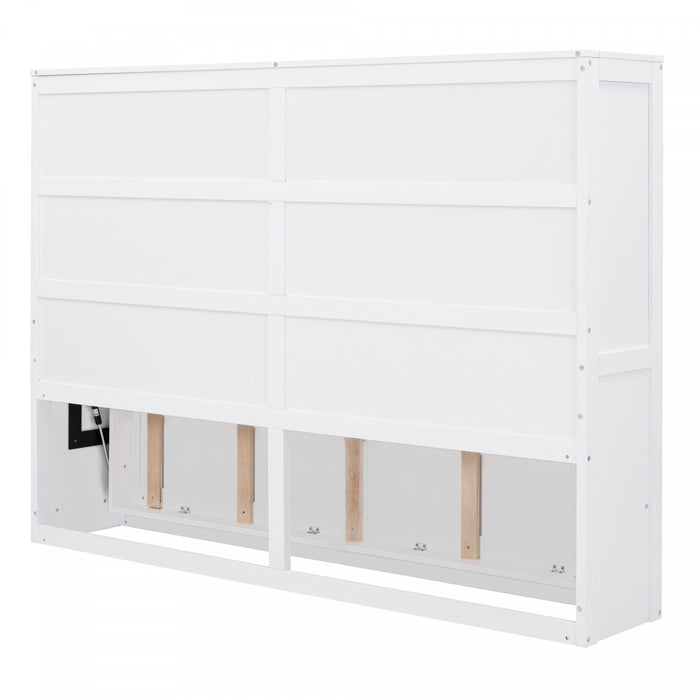 Evelyn Space-Saving Murphy Wall Bed with Foldable Cabinet Design,Full Bed,White