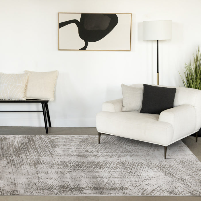 Hudson Grey Cream Distressed Brushstrokes Rug, 7'10\" x 10'6\" Indoor Area Rug