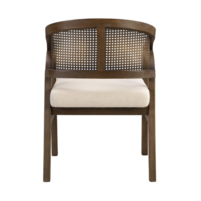 Liam Comfortable Dining Chair Set of 2 with Rattan Back and Rubber Wood Frame,Walnut