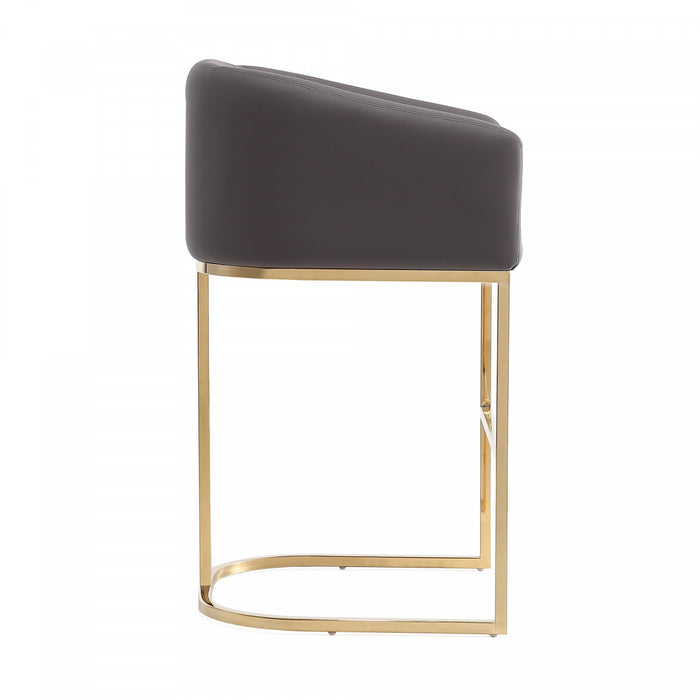 Louvre Mid-Century Modern Metal Upholstered Counter Stool in Gray - Set of 2