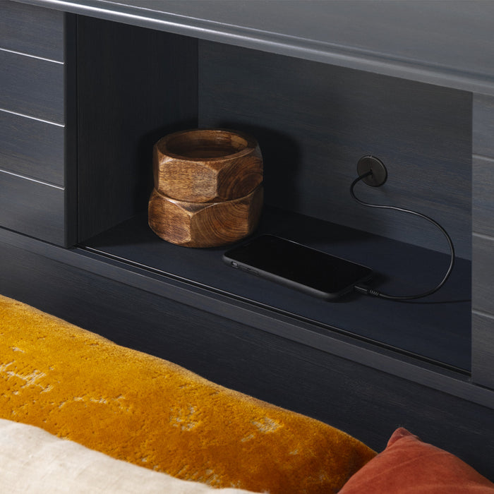 Ulysses Bookcase Headboard With Storage And Sliding Doors - Blueberry 