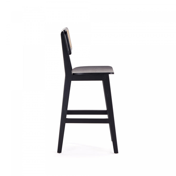 Versailles Industry Chic Cane Back Wood Counter Stool in Black and Natural - Set of 2