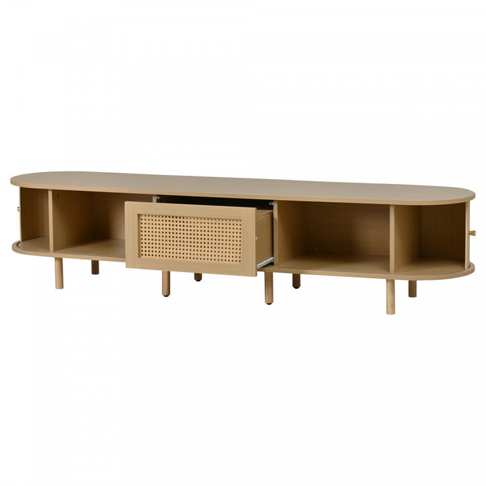 Lucas TV Stand Media Console with Rattan Drawer and Sliding Doors,Natural