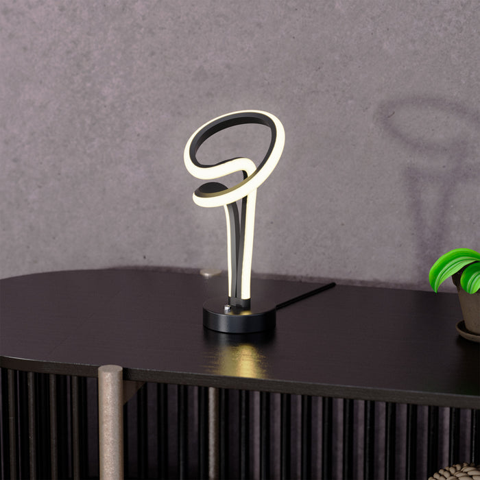 11\" Matte Black and Rose Gold Loop Design LED Table Lamp