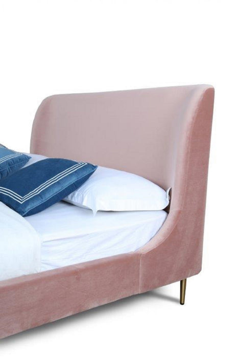Heather Mid-Century Modern Velvet Upholstered Full Bed in Blush and Gold