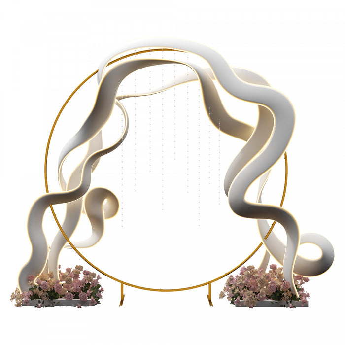 Outsunny 6.6ft Gold Wedding Arch Round Backdrop Stand For Birthday Party