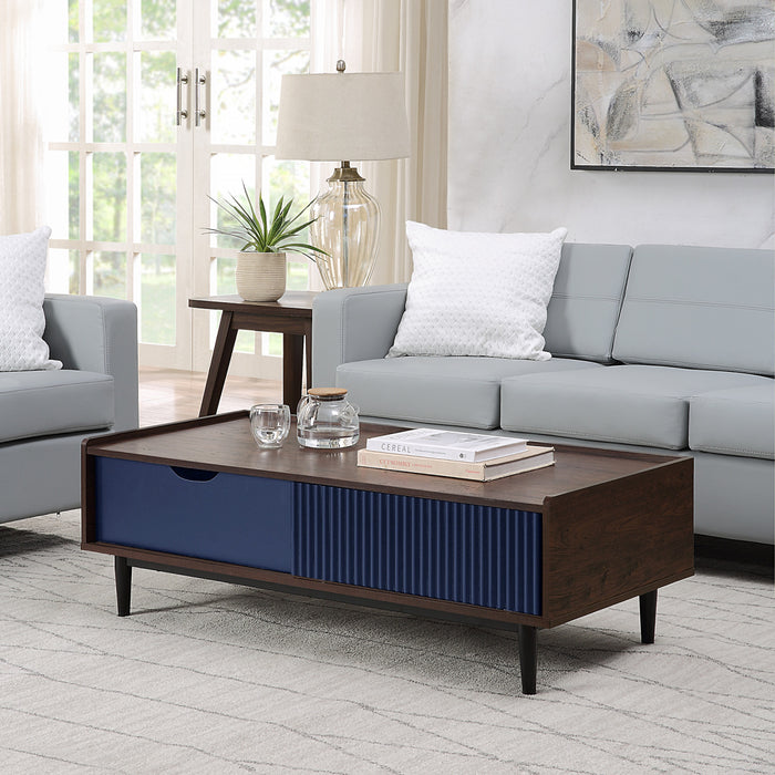 Duane Mid-Century Modern 4-Piece Living Room Set in Navy Blue