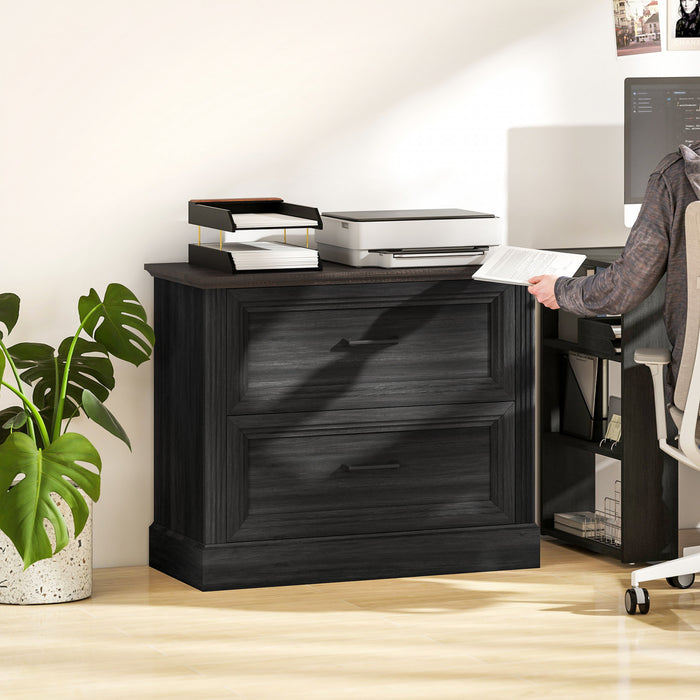 HOMCOM Lateral File Cabinet with 2 Drawers, Farmhouse Filing Cabinet, Black