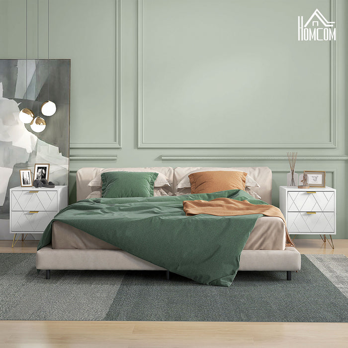 HOMCOM Bedside Table with 2 Storage Drawers for Bedroom, Living Room