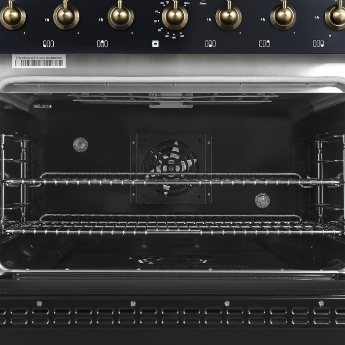 Forno Antico 36\" Dual Fuel Gas Range, Black, 4.5 cu.ft. - FFSGS6113-36BLK