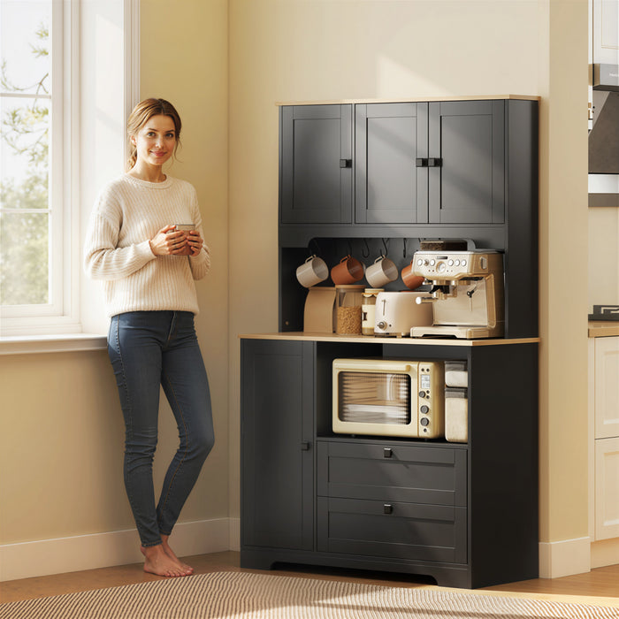 HOMCOM 64\" Kitchen Pantry Cabinet, Kitchen Hutch with 3 Cabinets, 2 Drawers