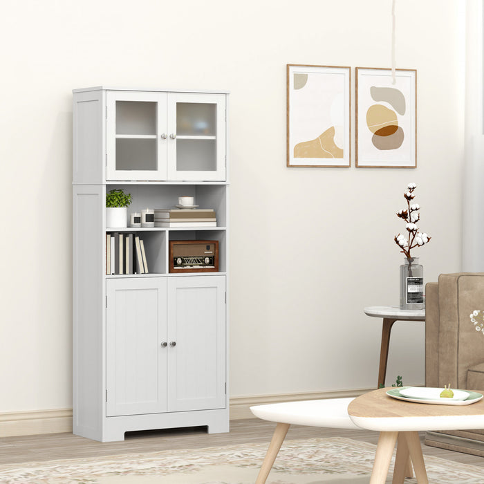 HOMCOM Modern Kitchen Pantry Storage Cabinet with Glass Doors White