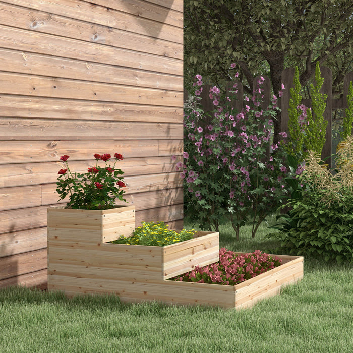 Outsunny 3-tier Wooden Raised Garden Bed Kit With Non-woven Fabric Liner, Outdoor Elevated Planter Box For Backyard Patio To Grow Vegetables Flower Fruit Herbs, 43.3\"x43.3\"x20.1\"