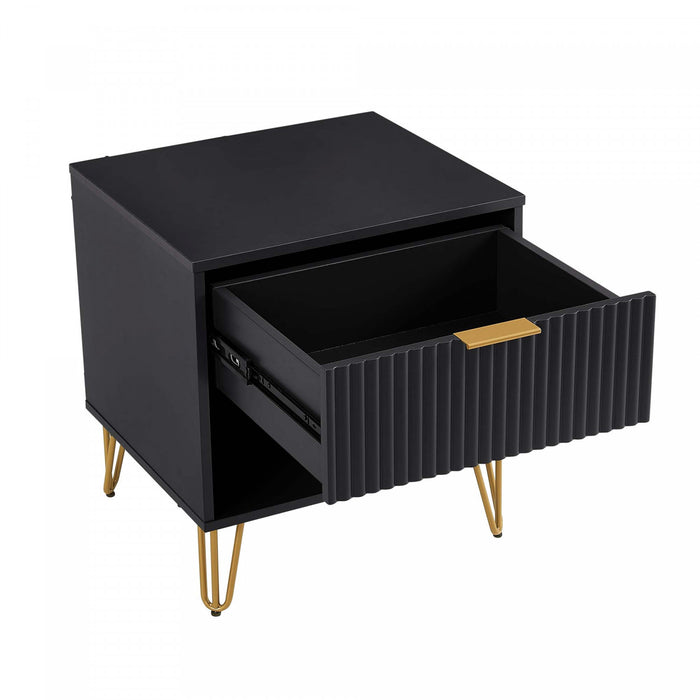 Dumbo Modern 20\" Fluted Nightstand in Black (1-Drawer) - Set of 2