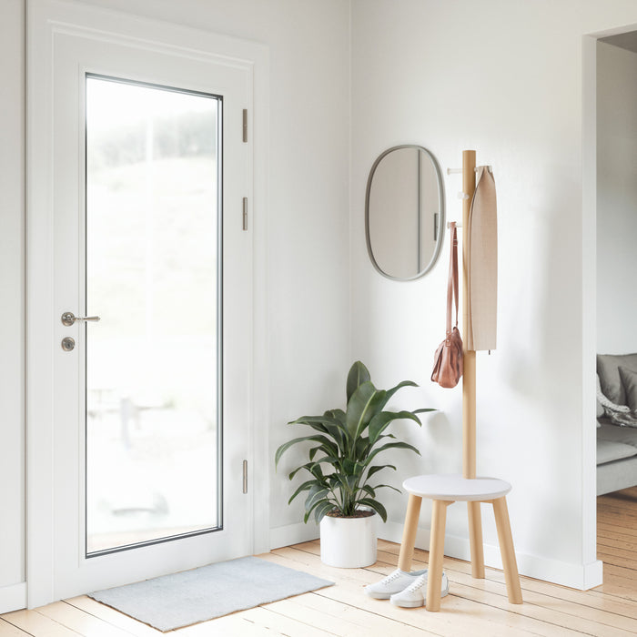 Umbra Modern Wood Pillar Stool and Coat Rack - White and Natural