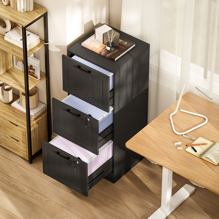 HOMCOM 3 Drawer File Cabinet with Lock Filing Cabinet for A4 Letter Black