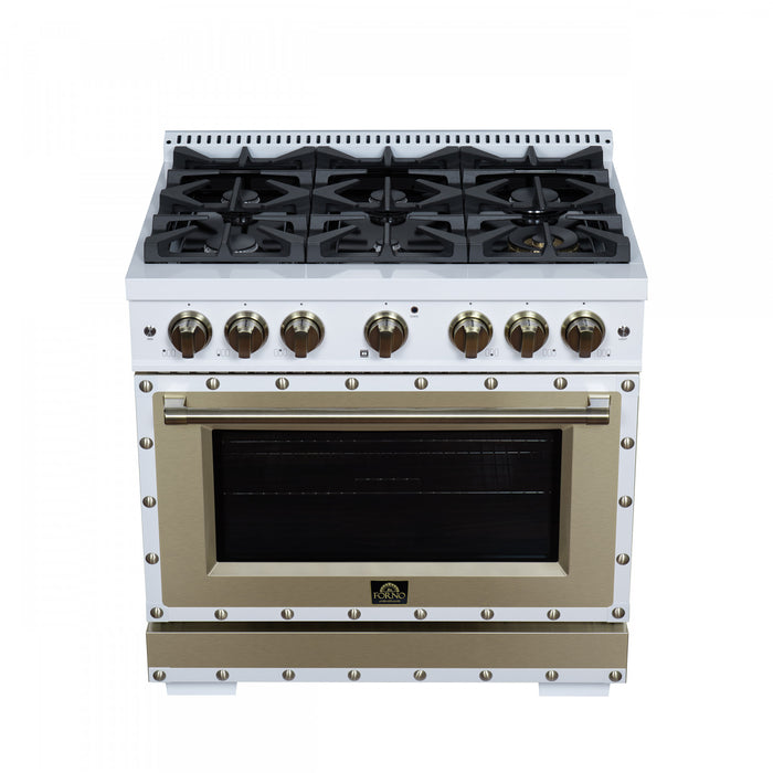 Forno Ambassador 36\" Gas Range in White, 6 Sealed Burners, 5.2 Cu.Ft. Oven - FFSGS6299-36CPWHT