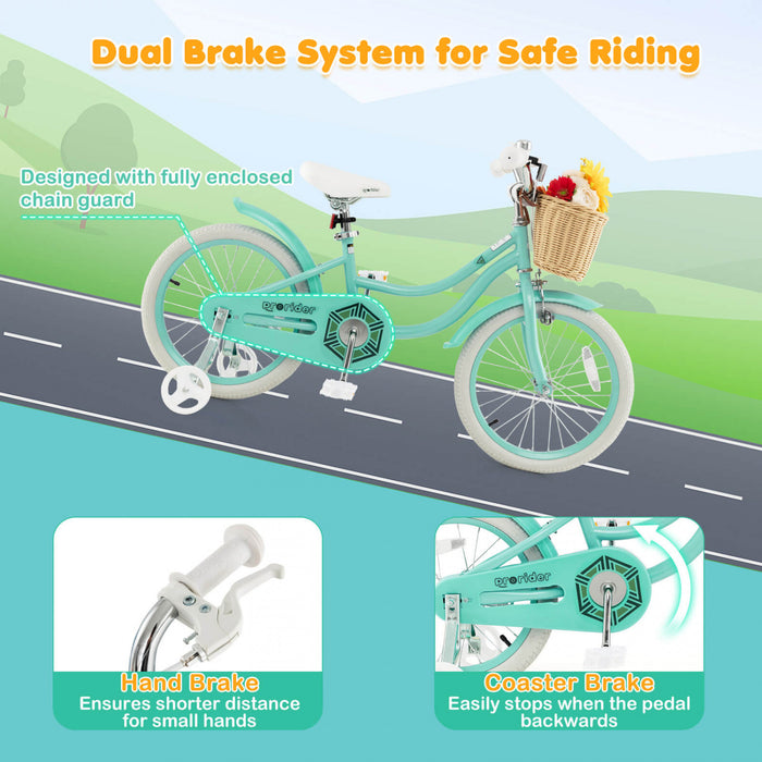 Costway 18\" Kid's Bike With Training Wheels Adjustable Handlebar Seat Handbrake Green