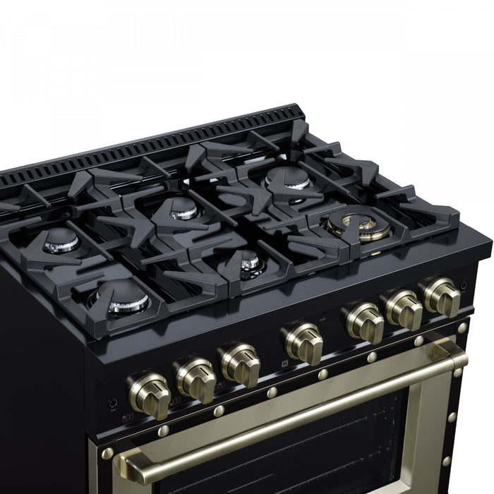 Forno Ambassador 36\" Gas Range in Black, 6 Sealed Burnes, 5.2 Cu.Ft. Oven - FFSGS6299-36CPBLK
