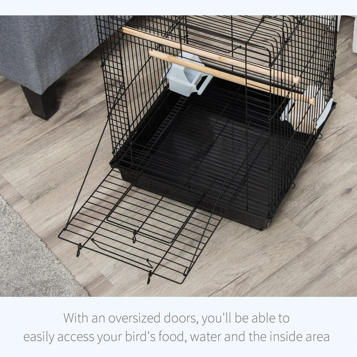 Pawhut 23\" Bird Cage Flight Parrot House Cockatiels Playpen With Open Play Top And Feeding Bowl Perch Pet Furniture Black