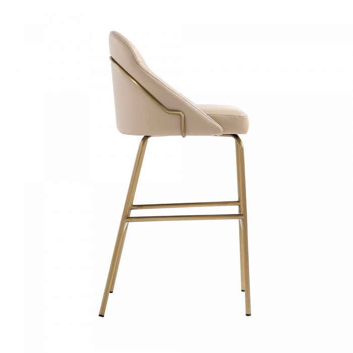Gracie Modern Metal Upholstered Barstool in Tan and Gold - Set of 3