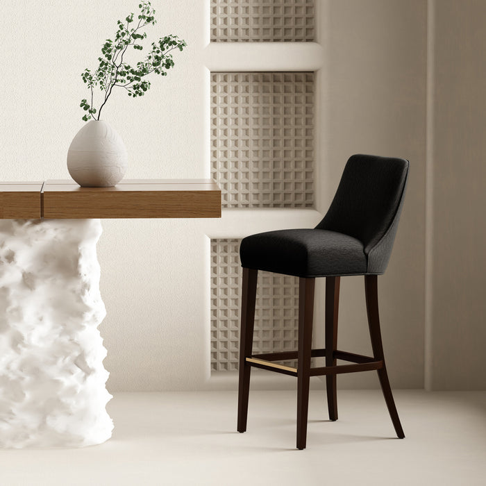 Beever Modern Chenille Wood Upholstered Barstool in Black