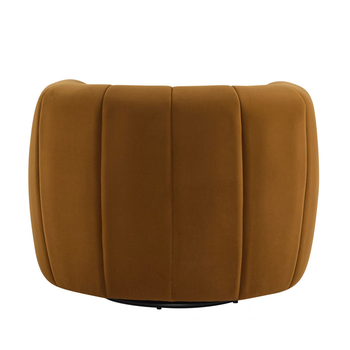 Vela Modern Velvet Swivel Club Chair with Tub Design, Black, Caramel