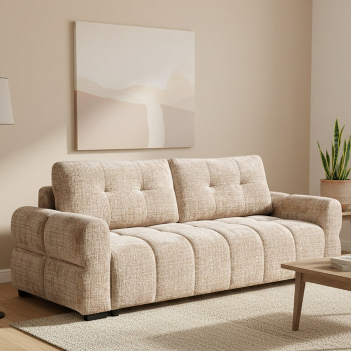Maeve 92 in. Chenille Tufted Sofa Bed with Under-Seat Storage - Beige
