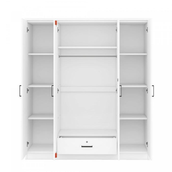 Christ 59.2\" 4-door Wooden Wardrobe With Drawer And Hanging Storage, White